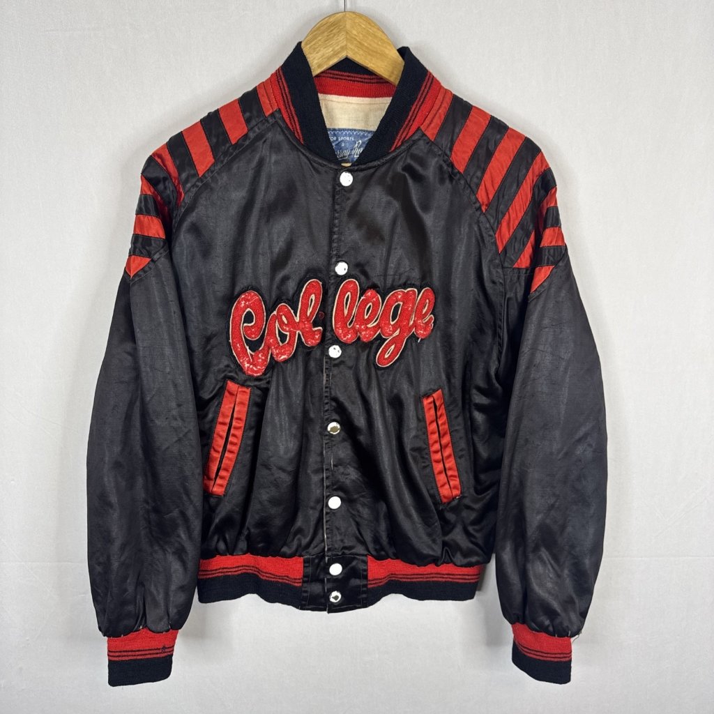 1950s Murray Randolph Montreal Satin College Varsity Jacket Black Men S Women M